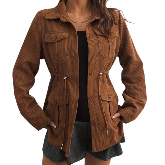 Jackets & Blazers - Women’s Long Sleeve Flap Pockets Drawstring Jacket